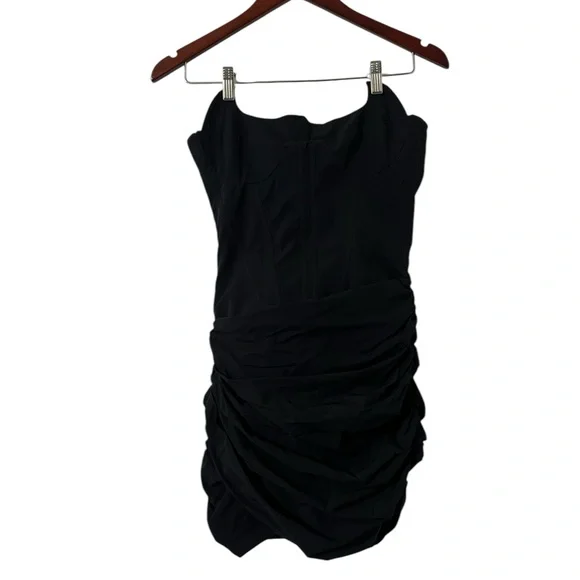 MISTRESS ROCKS Corset Bustier Black Ruched Strapless Mini Dress - Picture 5 of 11